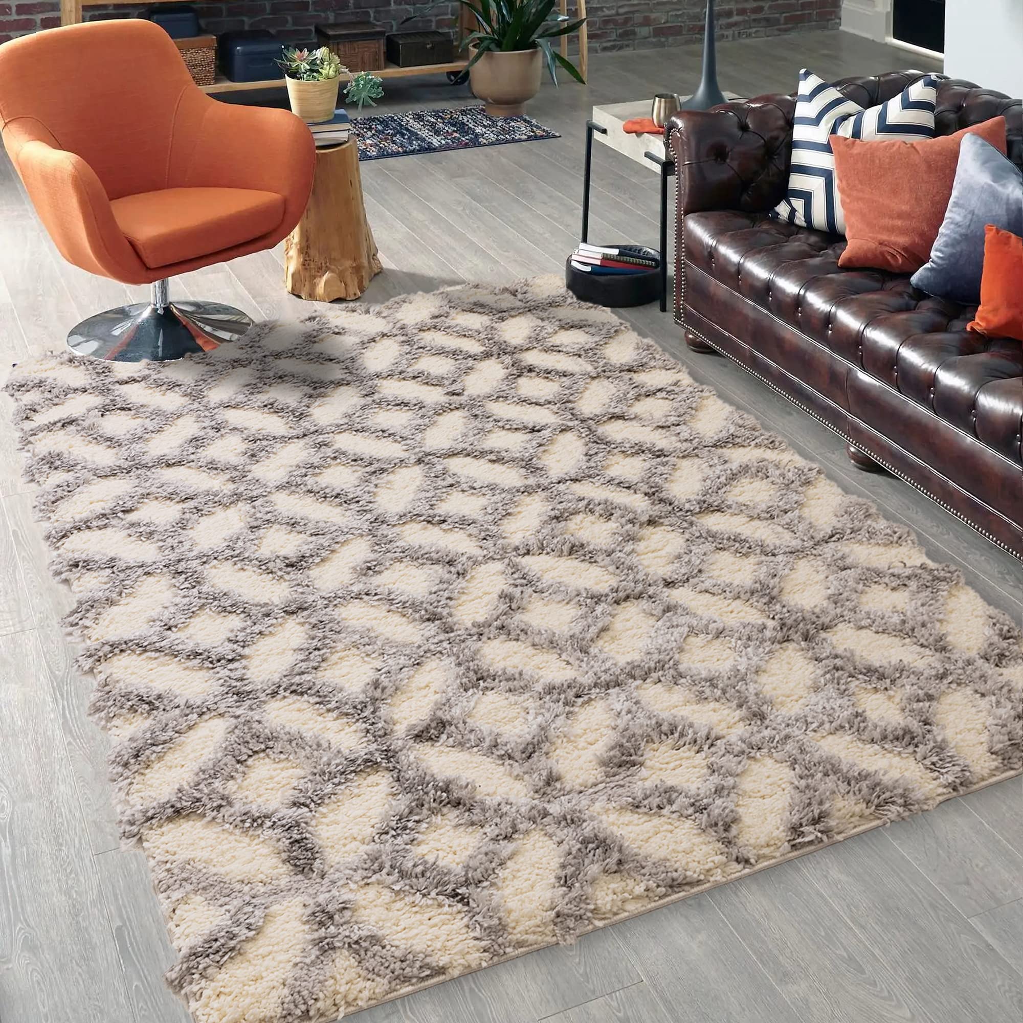 Tiled Patterned Rug Shaggy Rug Porcelain Floor Tile Patterned Rug – WizardOfRugs