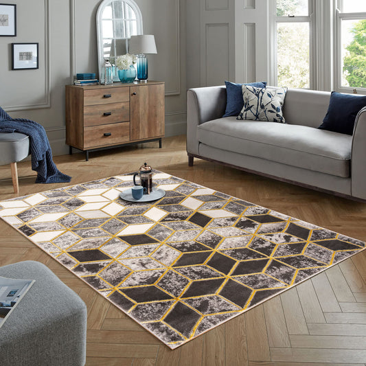 Marbled Geometric Rug Modern 3D Cubic Patterned Carpet for Living Room Bedroom Bianco 207IA Soft Quality Rug