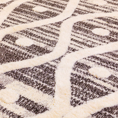 Skandi Boho Teppich für Wohnzimmer, Esszimmer, Schlafzimmer, traditioneller Bohemian-Teppich mit Fransen, Creme/Anthrazit