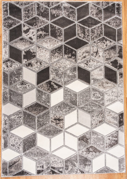 Marbled Geometric Rug Modern 3D Cubic Patterned Carpet for Living Room Bedroom Bianco 207IA Soft Quality Rug
