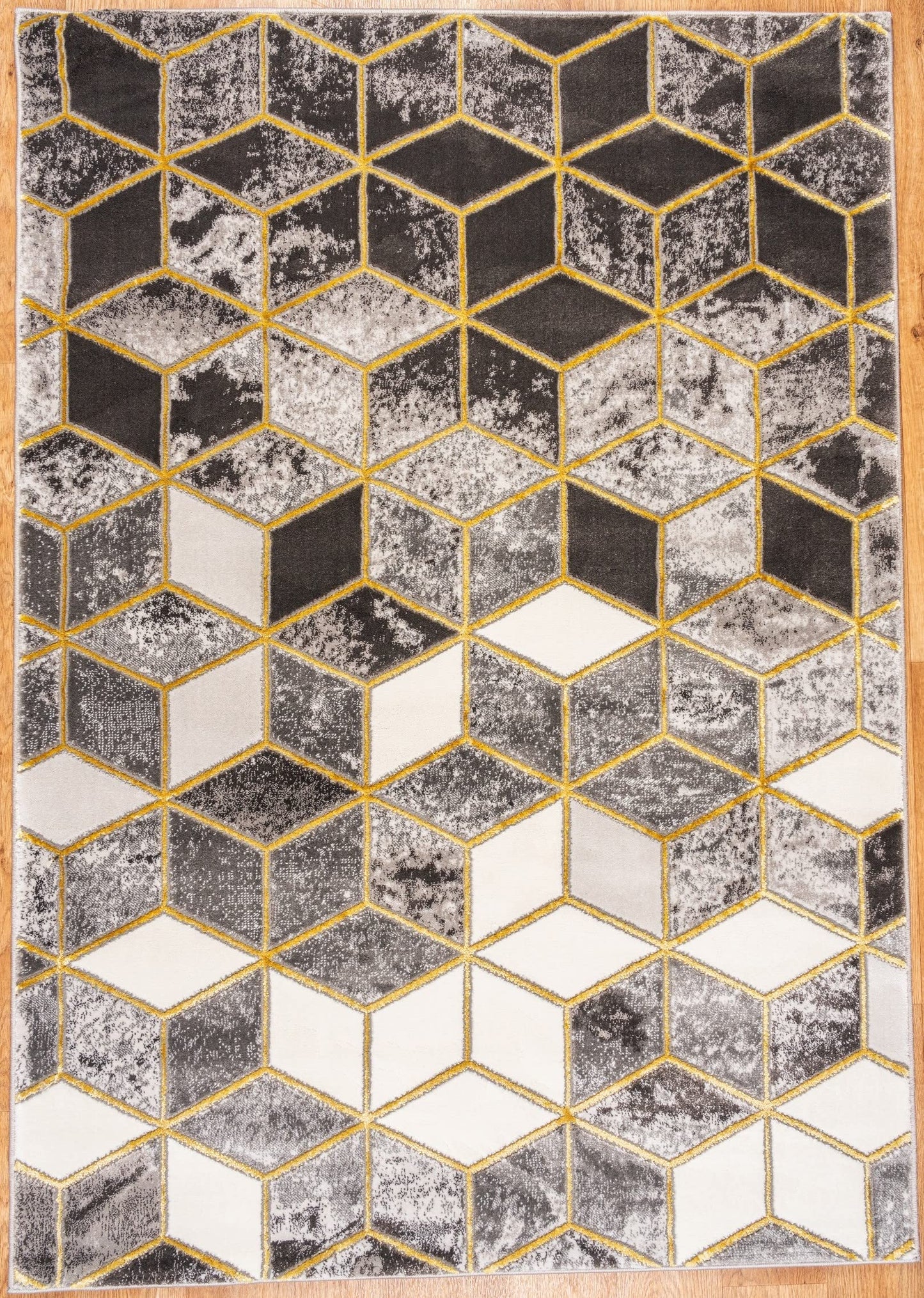Marbled Geometric Rug Modern 3D Cubic Patterned Carpet for Living Room Bedroom Bianco 207IA Soft Quality Rug